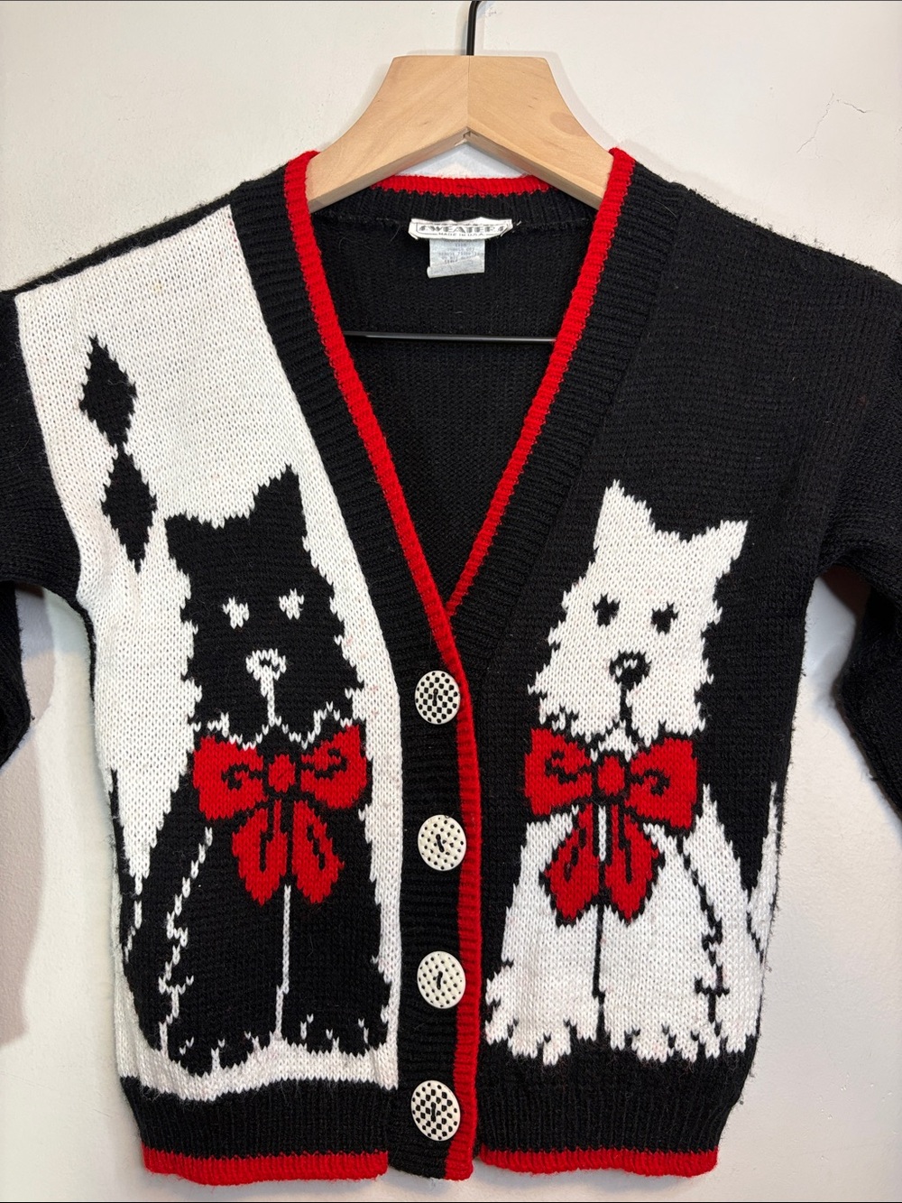Vintage Jet Set Sweaters Yin Yang Terrier Cardigan Scottie / Westie Dog 80s 90s